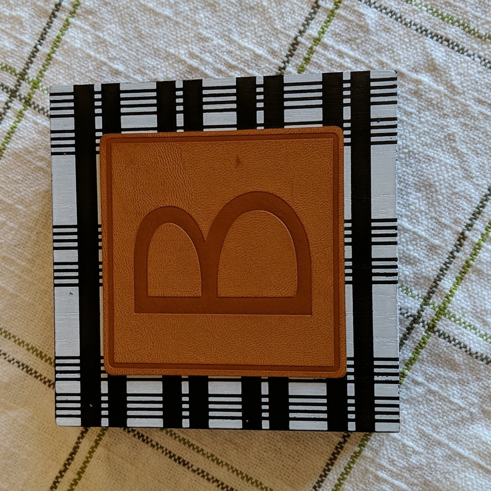Hobby Lobby Black and Brown Plaid Monogram Decor
